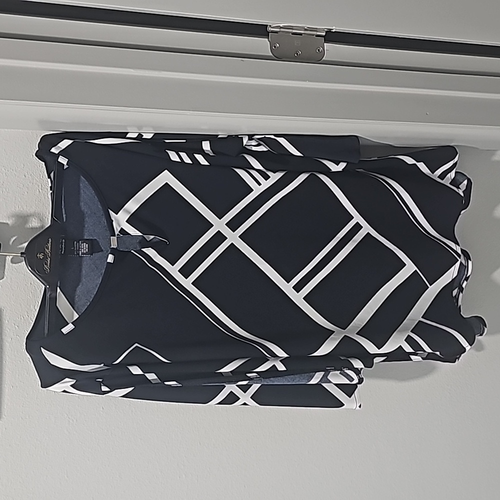 White and navy blouse